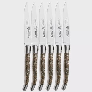Laguiole en Aubrac Abalone Shell, Brushed Stainless Steel, 6-delige steakmessenset
