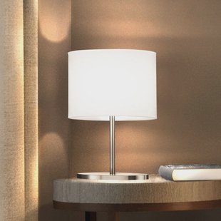 FISCHER & HONSEL Tafellamp Modena, wit/nikkel, chintz, hoogte 27 cm, E14