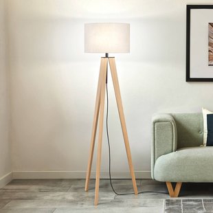 FISCHER & HONSEL Vloerlamp SHINE-WOOD, zand/zwart/eiken Hoogte 164 cm 3 x E27