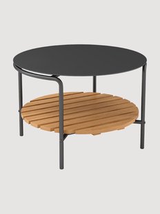 Ronde tuin salontafel Patio met teakhouten plank