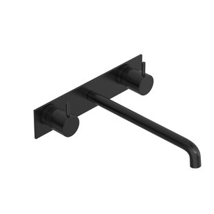 Hotbath COBBER Afbouwdeel - Wastafelmengkraan 3 gats inbouwbrug achterplaat 25CM uitloop Geborsteld Zwart PVD (CB006TEXT25MBP)