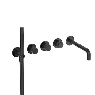 Badthermostaat Hotbath Cobber Inbouw Met Uitloop 2 Stopkranen Geborsteld Zwart PVD (excl. inbouwdeel)