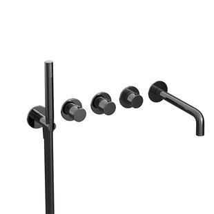 Badthermostaat Hotbath Cobber Inbouw Met Uitloop 2 Stopkranen Gepolijst Zwart PVD (excl. inbouwdeel)