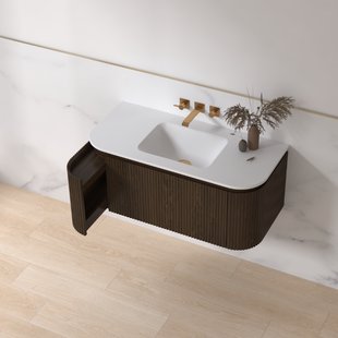 Badmeubelset Sanilux Eleganza 100 cm Keramiek Zonder Kraangat Dark Walnut