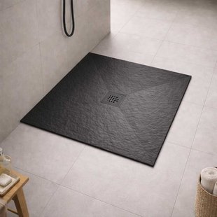 Douchebak BWS Stonelle Antislip Composiet 90x90x3 cm Inkortbaar Mat Zwart