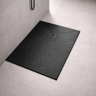 Douchebak BWS Stonelle Antislip Composiet 90x140x3 cm Inkortbaar Mat Zwart