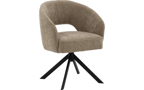 Goossens Excellent Stoel Ilse bruin stof graden draaibaar met autoreturn met armleuning, elegant chic