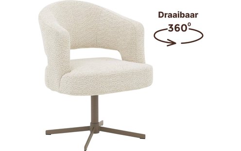 Goossens Excellent Stoel Roma wit stof graden draaibaar met autoreturn met armleuning, elegant chic