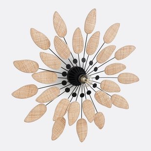 Wand- of plafondlamp in staal en riet, diameter 71,5 cm, LÉONIE