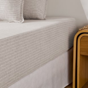 Hoeslaken in gewassen linnen, gestreept, omslag 30 cm, Linot