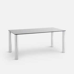 Eettafel, verchroomd Acia en gehard glas, 6 tot 8 couverts, Ramcel