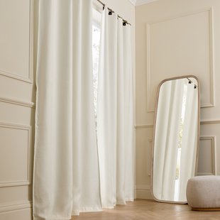 Verduisteringsgordijn van gewassen linnen, leren lussen, Private