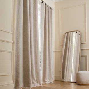 Verduisteringsgordijn van gewassen linnen, leren lussen, Private