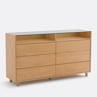 Ladekast van eikenfineer en gehard glas, 6 lades, WALOR