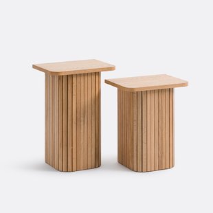 Set van 2 eiken gefineerde bijzettafels, Latti