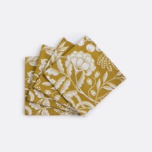 Set van 4 gewassen katoenen servetten, bloemenprint, LINDA