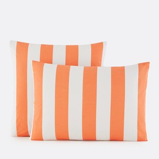 Katoenen kussensloop, streepjesprint, HENDAYE ORANGE