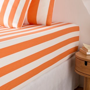 Hoeslaken katoen, omslag 25 cm, strepen print, HENDAYE ORANGE