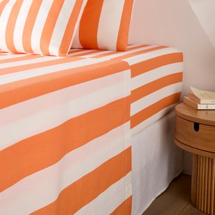 Katoenen onderlaken, strepenprint, HENDAYE ORANGE