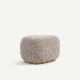 Voetsteun, poef in gemêleerde stof en massief eiken onderstel, JERRY