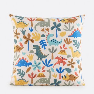 Kussensloop voor kinderen, 30% gerecycled katoen, dinosaurusprint, DINO