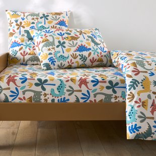 Hoeslaken voor kinderen, 30% gerecycled katoen, 25 cm kap, dinosaurusprint, DINO