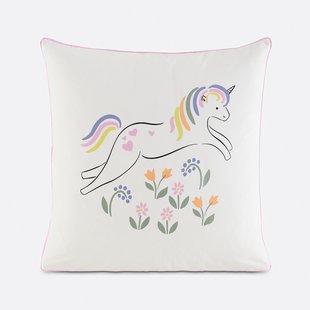 Kussensloop voor kinderen, 50% gerecycled katoen, eenhoornprint, TAMILA
