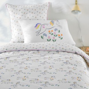 Dekbedovertrek in 50% gerecycled katoen, eenhoornprint, TAMILA