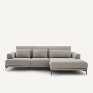 XL longchair met hoek rechts van gestructureerde viscose en linnen, MARSILE