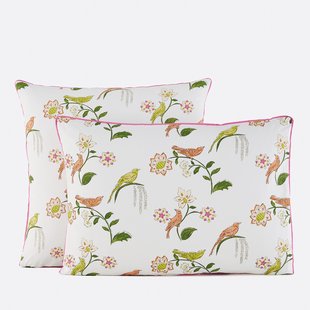 Kussensloop in percalkatoen, vogel- en bloemenprint, NORA