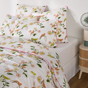 Dekbedovertrek in percalkatoen, vogel- en bloemprint, NORA