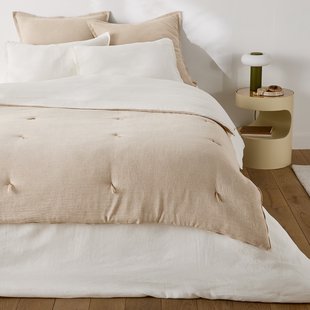 Gewatteerd effen/gestreept dekbed van katoen/linnenmix, BOISSEAU