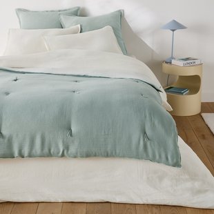 Gewatteerd effen/gestreept dekbed van katoen/linnenmix, BOISSEAU