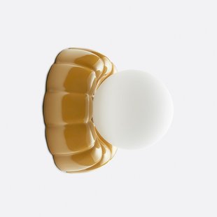 Wand- of plafondlamp, geribbeld, in keramiek en opaline glas, HOLI