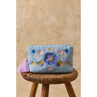 Toilettas van geborduurd denim, TEIKI