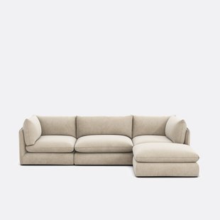 Modulaire 3-zitsbank met poef, gemêleerd polyester, Malo