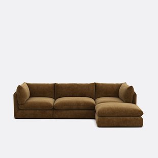 Modulaire 3-zitsbank met poef, gemêleerd polyester, Malo