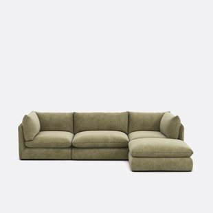 Modulaire 3-zitsbank met poef, gemêleerd polyester, Malo