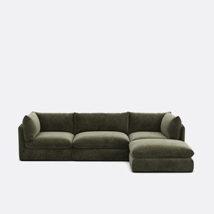 Modulaire 3-zitsbank met poef, gemêleerd polyester, Malo