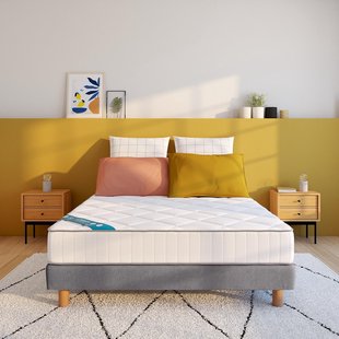 Set met halfharde latexmatras van 15 cm met 3 zones en gestoffeerde bedbodem met 10 latten