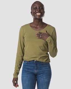 HEMA Dames T-shirt basic o-neck olijf (olijf)