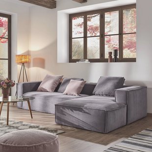 Kave Home Loungebank 'Blok' Rib, Rechts 330cm, kleur Donkergrijs