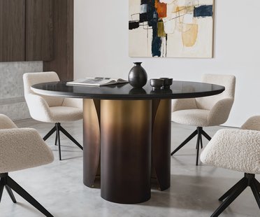 DELIFE Eettafel Adenza rond 140x140 cm marmer zwart goud metaal goud fusion afwerking
