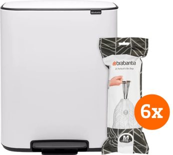 Brabantia Bo Pedal Bin 60 Liter White + Vuilniszakken (120 stuks)