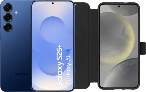 Samsung Galaxy S25 Plus 256GB Donkerblauw 5G + BlueBuilt Book Case Zwart