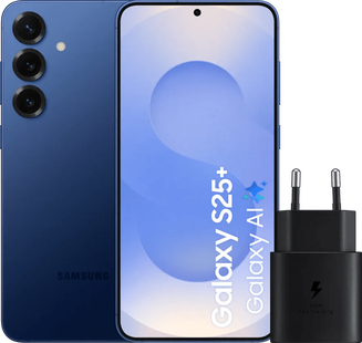 Samsung Galaxy S25 Plus 256GB Donkerblauw 5G + Samsung Oplader 25 Watt Zwart