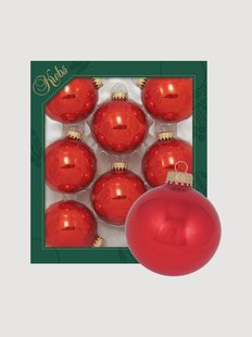 Handgeschilderde kerstballen, Candy red,, 8-delig