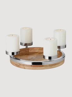 Adventskaarsenhouder Mona van edelstaal met mangohouten voet