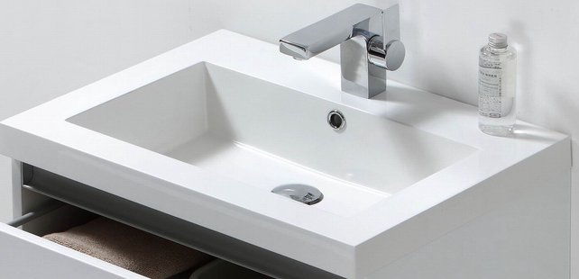 Wastafel Sanilux Trendline 60x47x5 cm Mineraalmarmer 1 Kraangat Wit