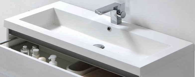 Wastafel Sanilux Trendline 100x47x5 cm Mineraalmarmer 2 Kraangaten Wit